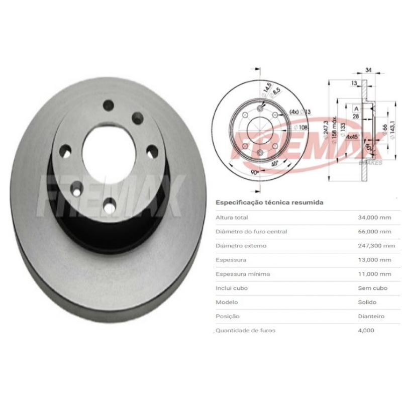 Disco Freio Dianteiro Peugeot 206 207 1.0 1.4 1.6 98/ (solido/247mm) Fremax
