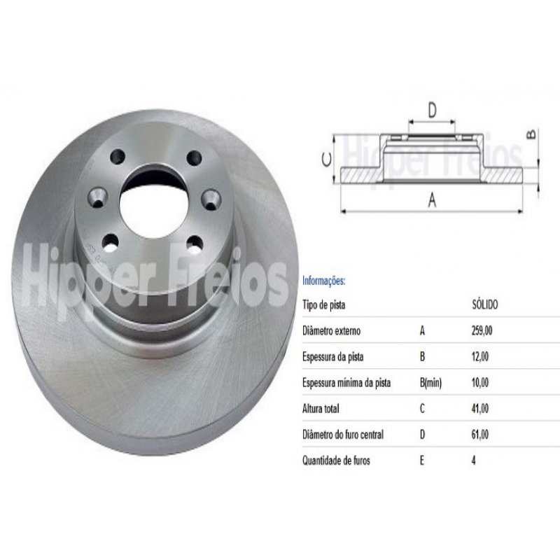 Disco Freio Dianteiro Renault Sandero 1.0 16v Logan 1.6 8v 07/ (solido/259mm) Hipper Freios