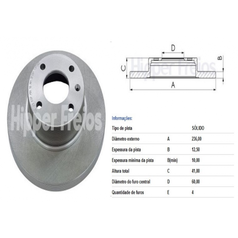 Disco Freio Dianteiro Gm Corsa Celta Prisma (solido/236mm) Hipper Freios