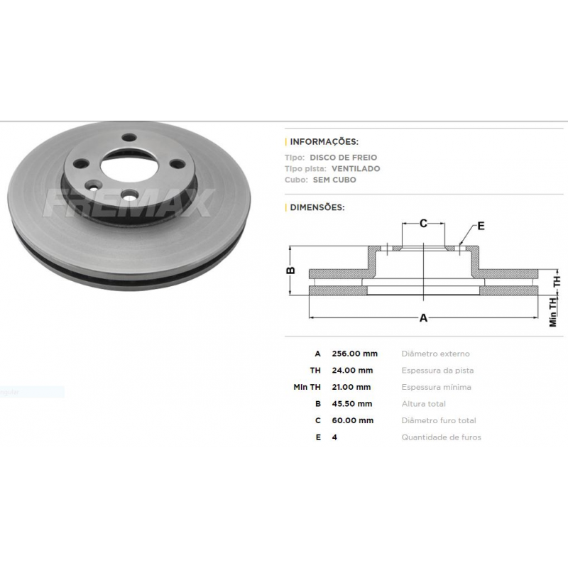 Disco Freio Dianteiro Gm Cobalt/ Gm Sonic/ Gm Spin (ventilado/256mm) Fremax