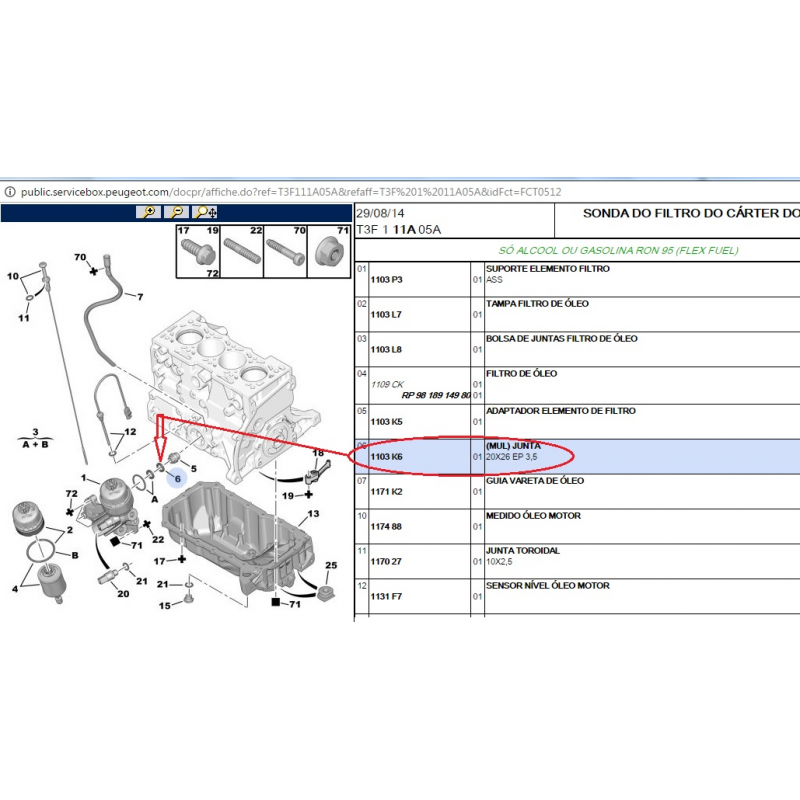 Kits Vedacao Filtro Oleo Peugeot/citroen (incluso 1103k6) Juntalima