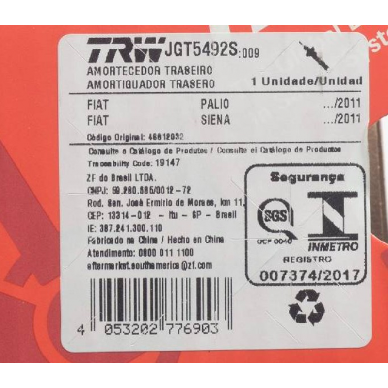 Amortecedor Traseiro Palio Siena 1996/2013 (celebration) Trw Amortecedor