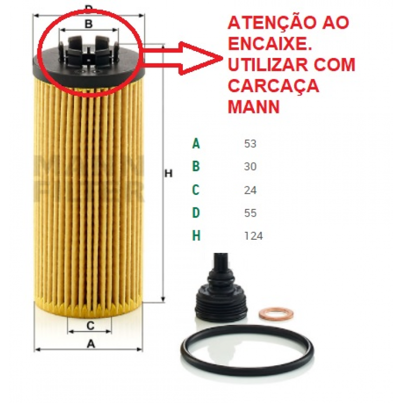Filtro Oleo Bmw X1 X2 Mini Cooper (carcaca Mann) - Refil 124x55 Mann