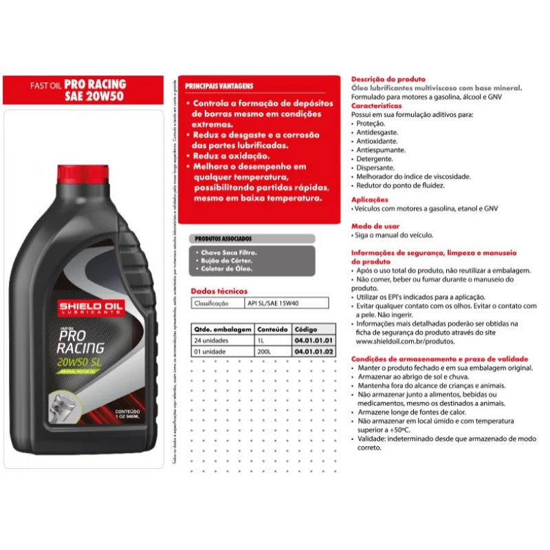 Oleo Motor 20w50 Shield Oil Mineral Api Sl Shield Oil