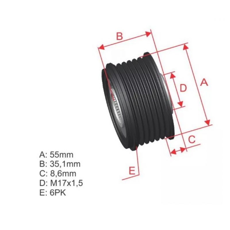 Polia Roda Livre Alternador Asx 2.0 Lancer 2.0 - 6pk 60mm Zm
