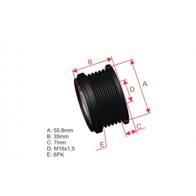 Polia Roda Livre Alternador Ducato 2.3 2009/2020 - 6pk - 61mm - Rosc 16mm Zm