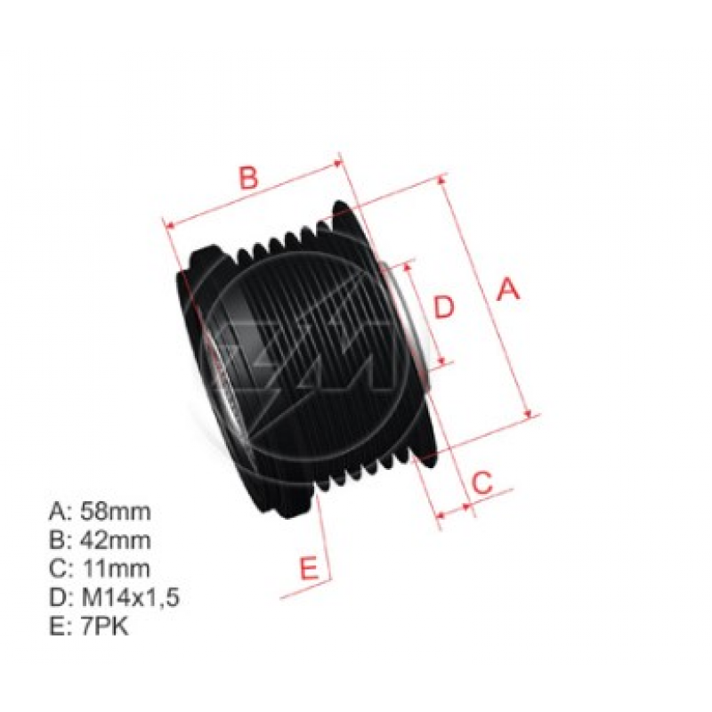 Polia Roda Livre Alternador Hilux 2.5 3.0 2005/2015 - 7pk 64mm Zm