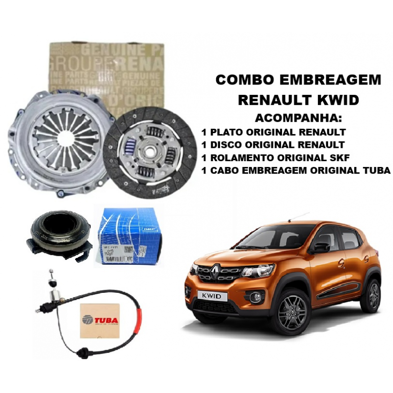 KIT.EMBREAGEM KWID 1.0 PLATO + DISCO + ROLAMENTO + CABO ORIGINAL RENAULT